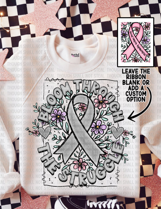 26-143 Bloom Through The Struggle - Gray Ribbon Tee