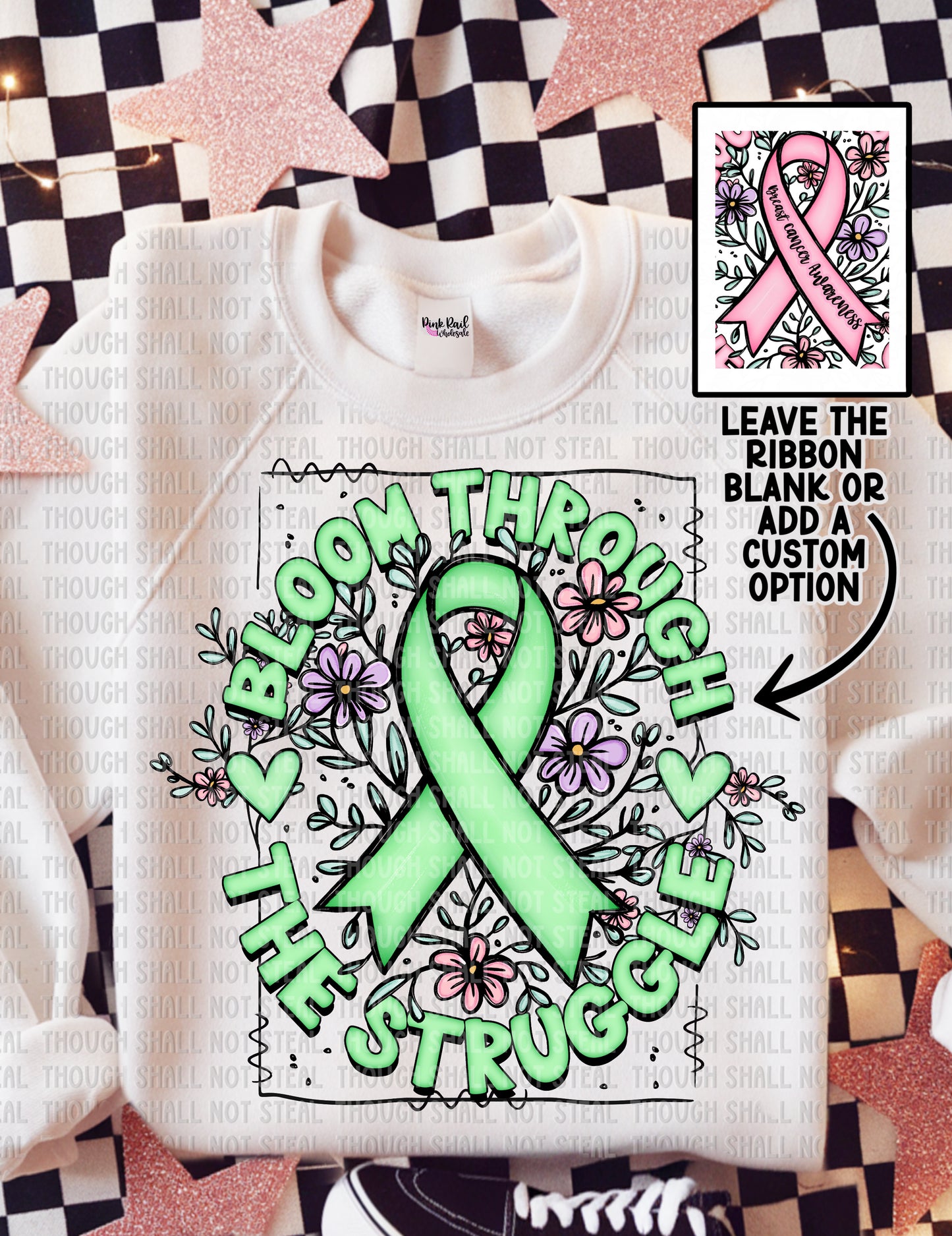 26-144 Bloom Through The Struggle - Green Ribbon Tee