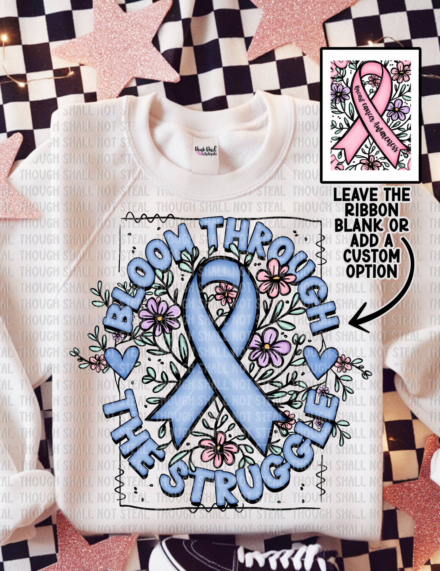 26-145 Bloom Through The Struggle - Light Blue Ribbon Tee