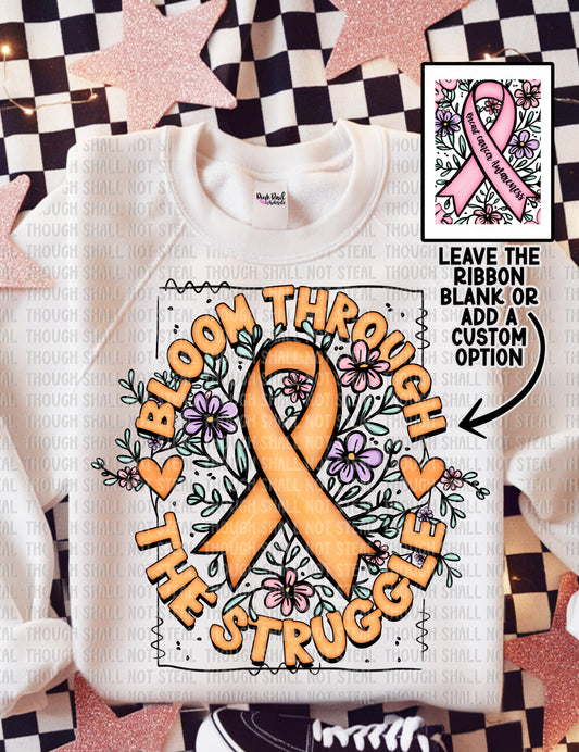 26-146 Bloom Through The Struggle - Orange Ribbon Tee