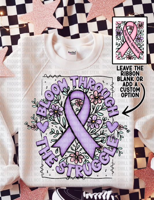 26-147 Bloom Through The Struggle - Purple  Ribbon Tee