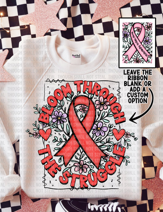 26-148 Bloom Through The Struggle - Red Ribbon mock Tee