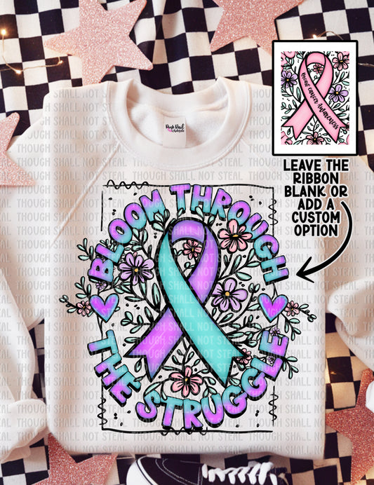 26-149 Bloom Through The Struggle - Teal and Purple Ribbon Tee