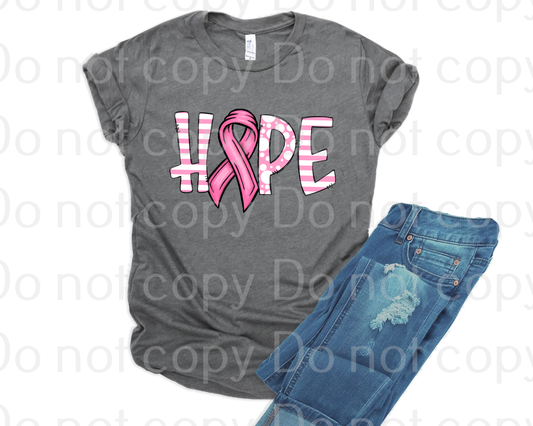 45-14 Striped Hope Breast Cancer Ribbon Completed Tee