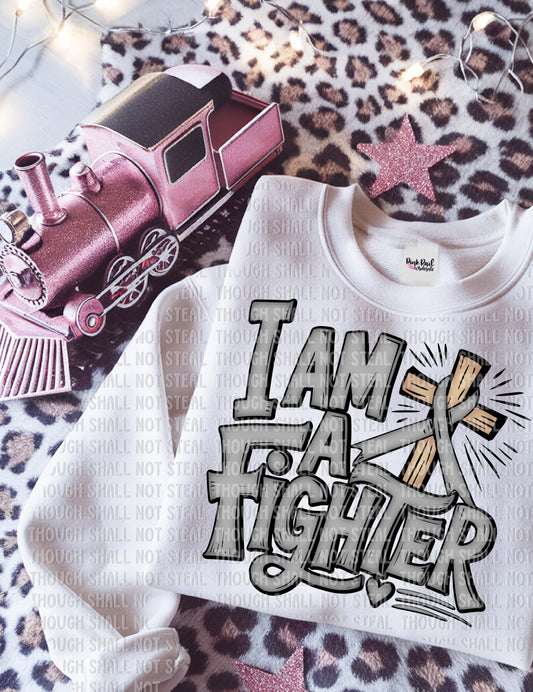 26-153 Gray - I Am A Fighter Tee