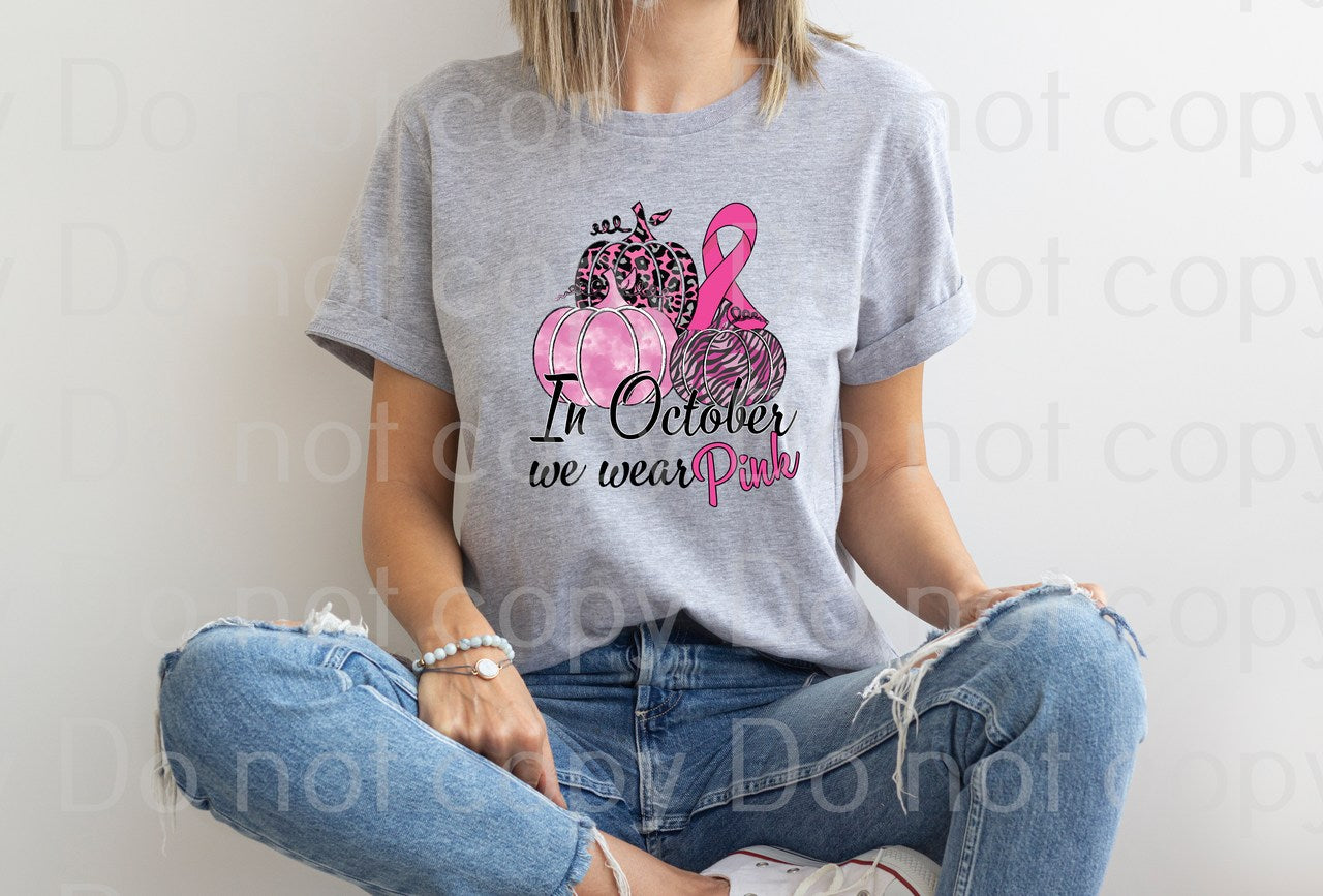 45-15 in october we wear pink zebra and leopard pumpkin  Breast Cancer Awareness Completed Tee