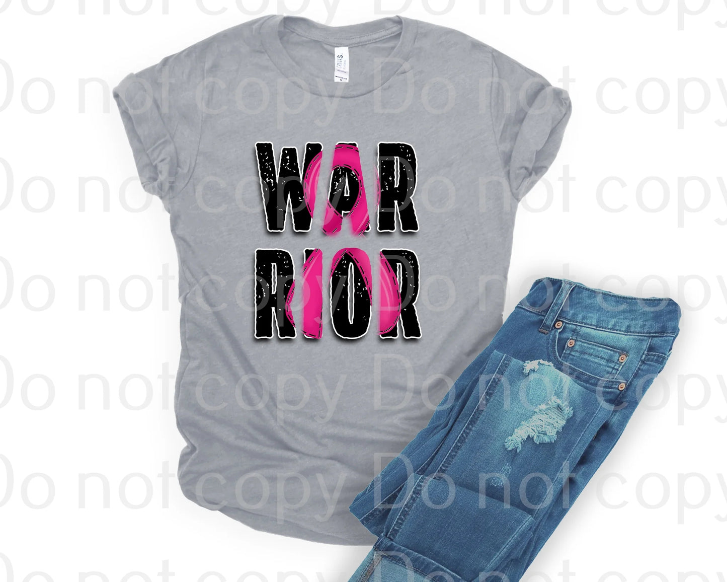 45-21 Warrior with pink ribbon Breast Cancer Awareness Completed Tee