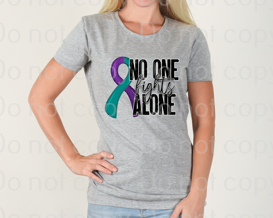 26-54 No One Fights Alone Teal And Purple Ribbon Completed Tee