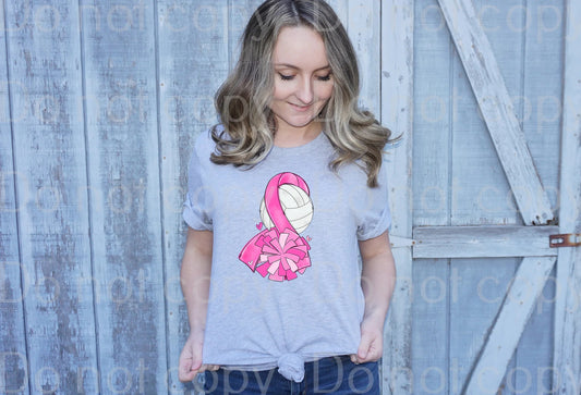 45-63 Breast cancer ribbon Volleyball Completed Tee