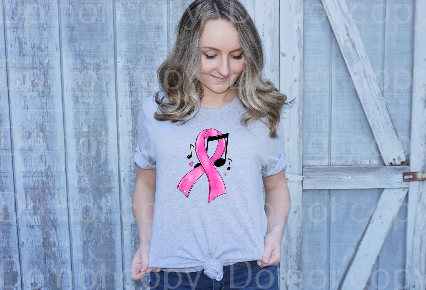 45-64 Breast cancer ribbon music band Completed Tee