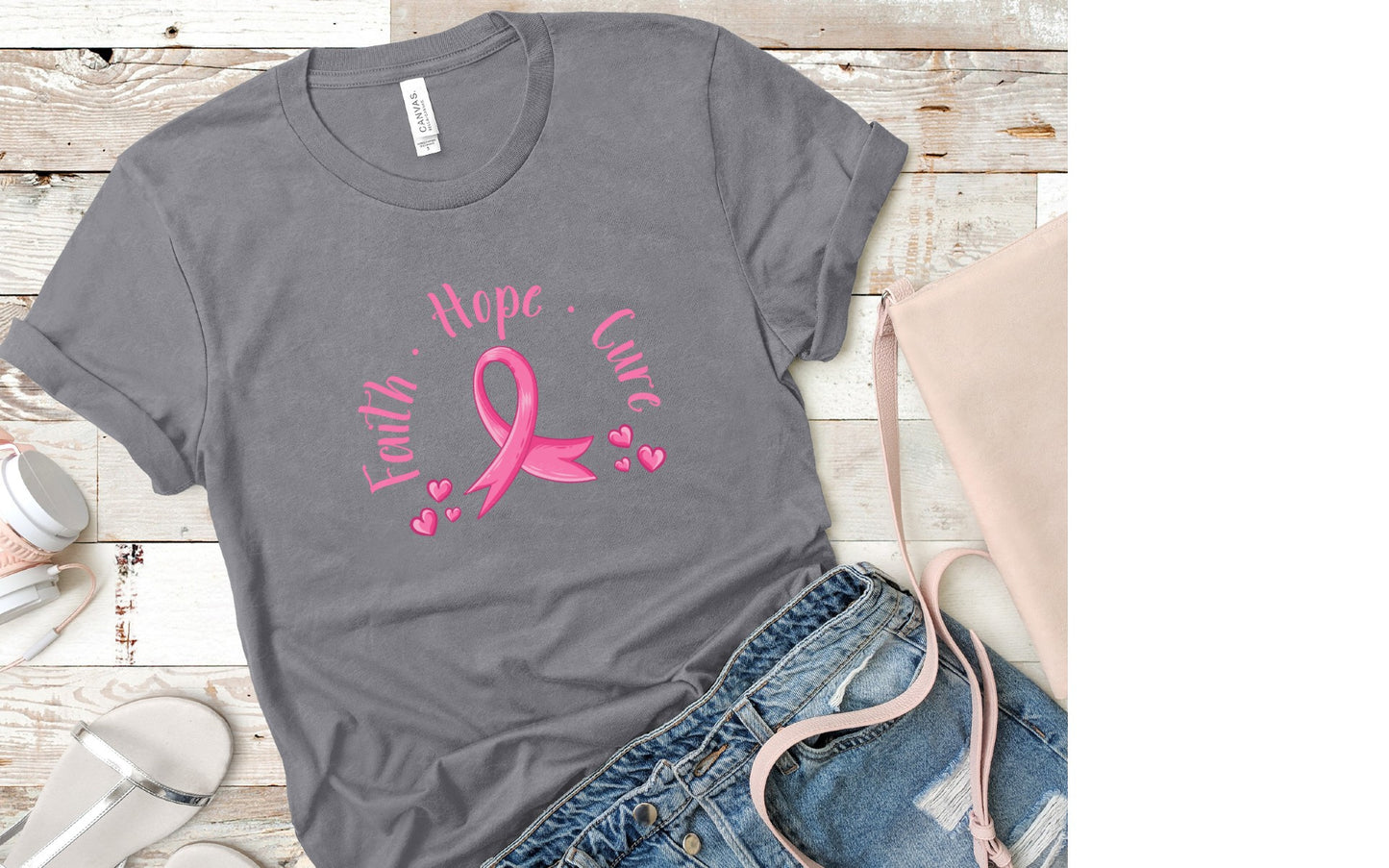 45-80 Faith hope cure pink ribbon Breast Cancer Awareness Completed Tee