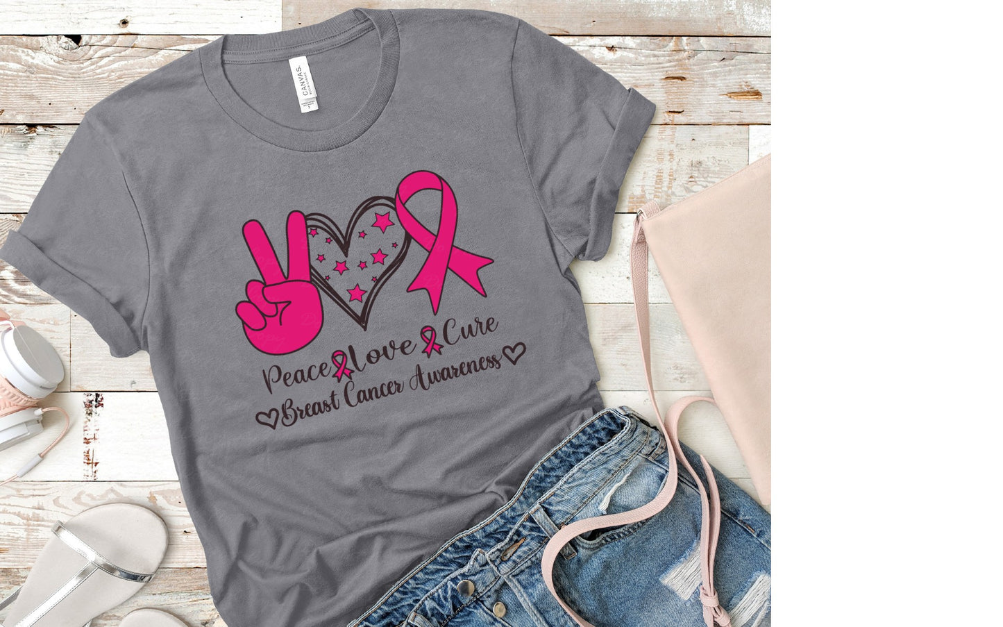 45-85 peace love cure Breast Cancer Awareness Completed Tee