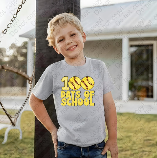 27-57 E Softball - 100 days of school tee