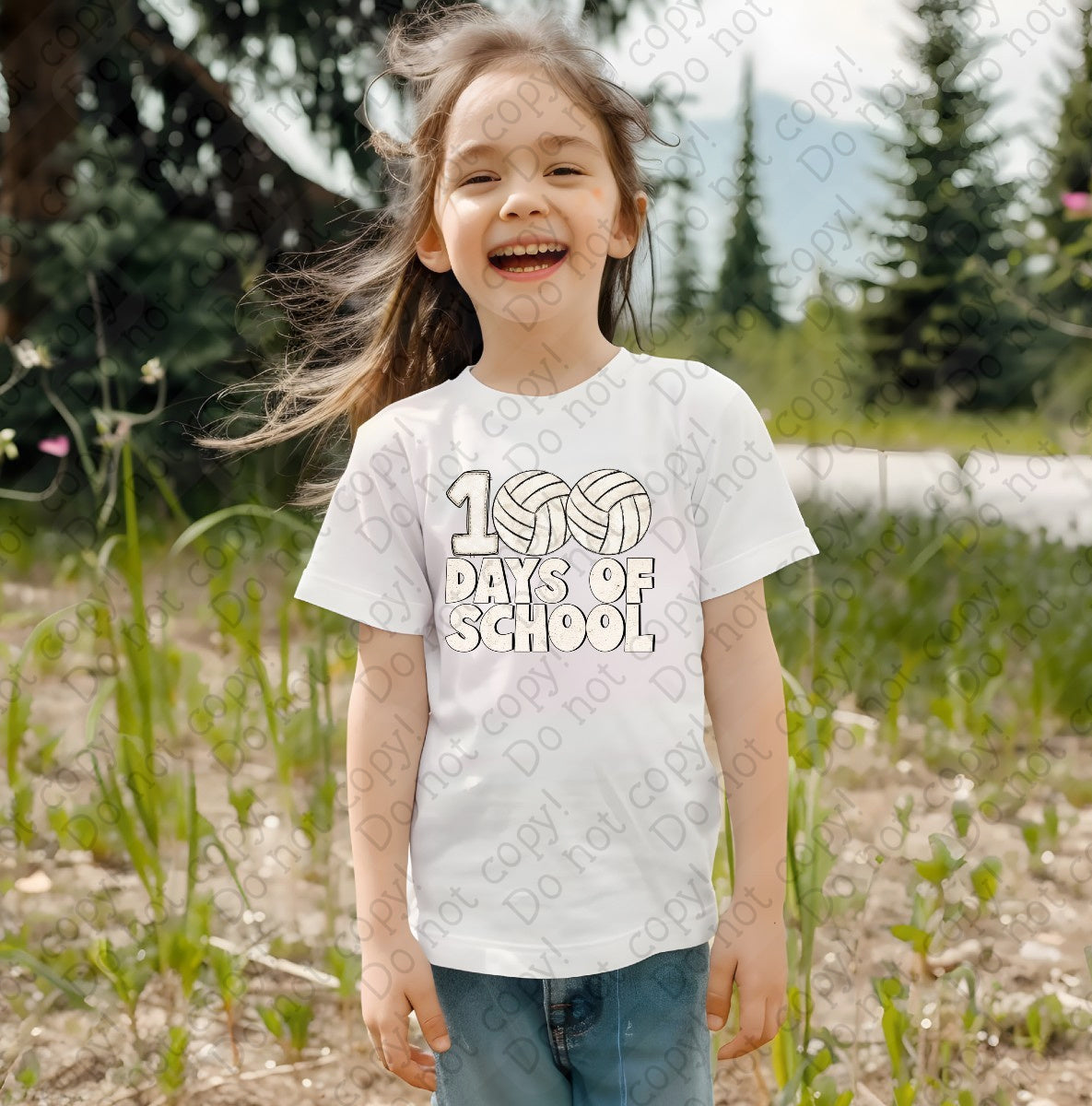 27-57 H Volleyball - 100 days of school tee