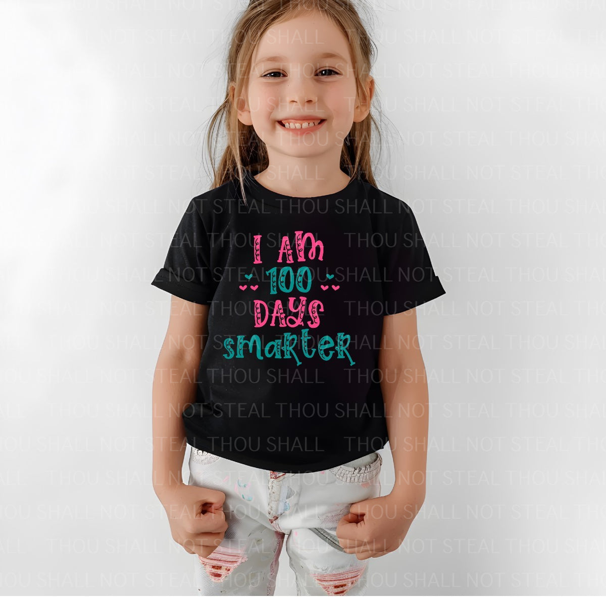 27-63 I am 100 Days Smarter Pink & Teal tee
