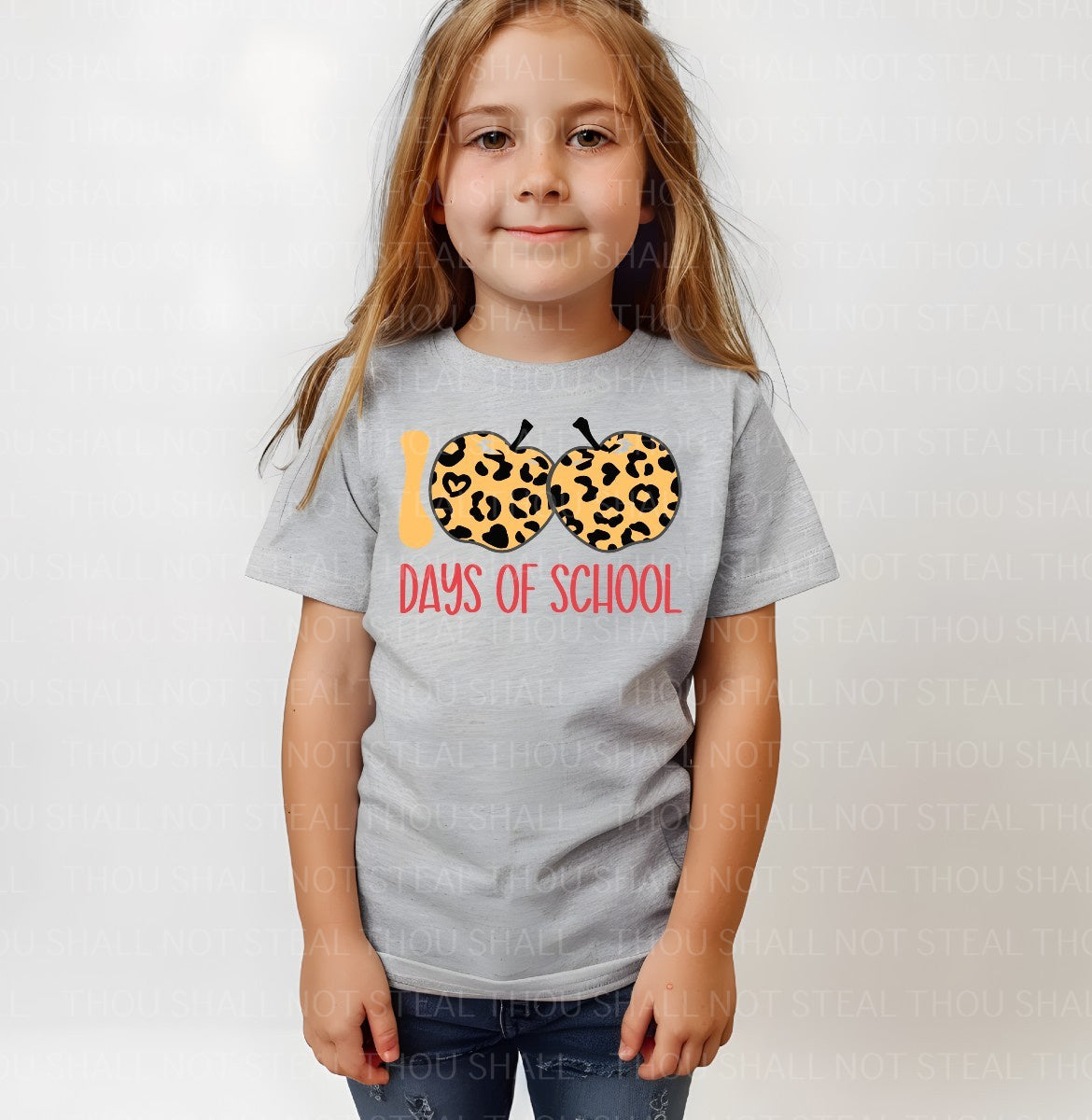 27-72 100 Days of School Apples Cheetah Print tee