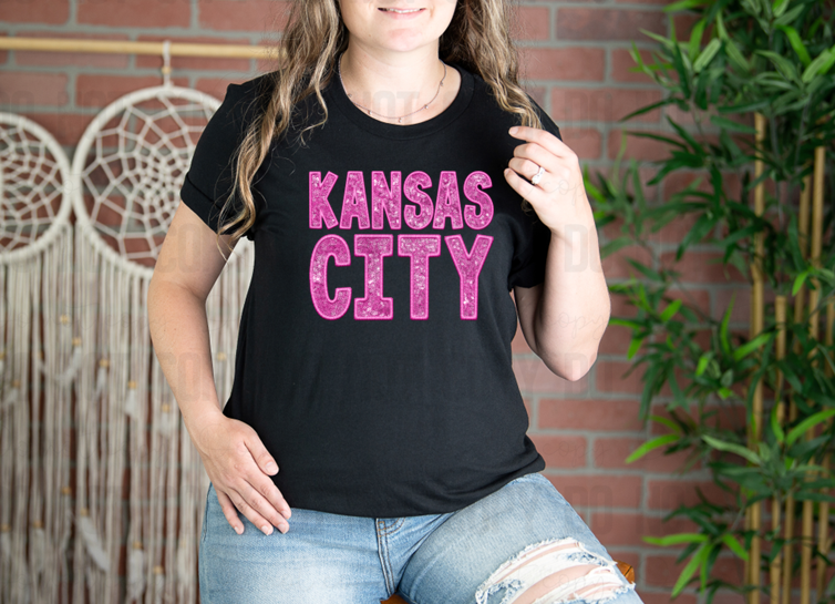 30-28 Kansas City Embroidery Sequin Pink Completed Tee