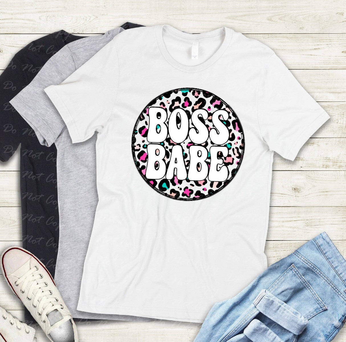 35-03 White cheetah boss babes Tee