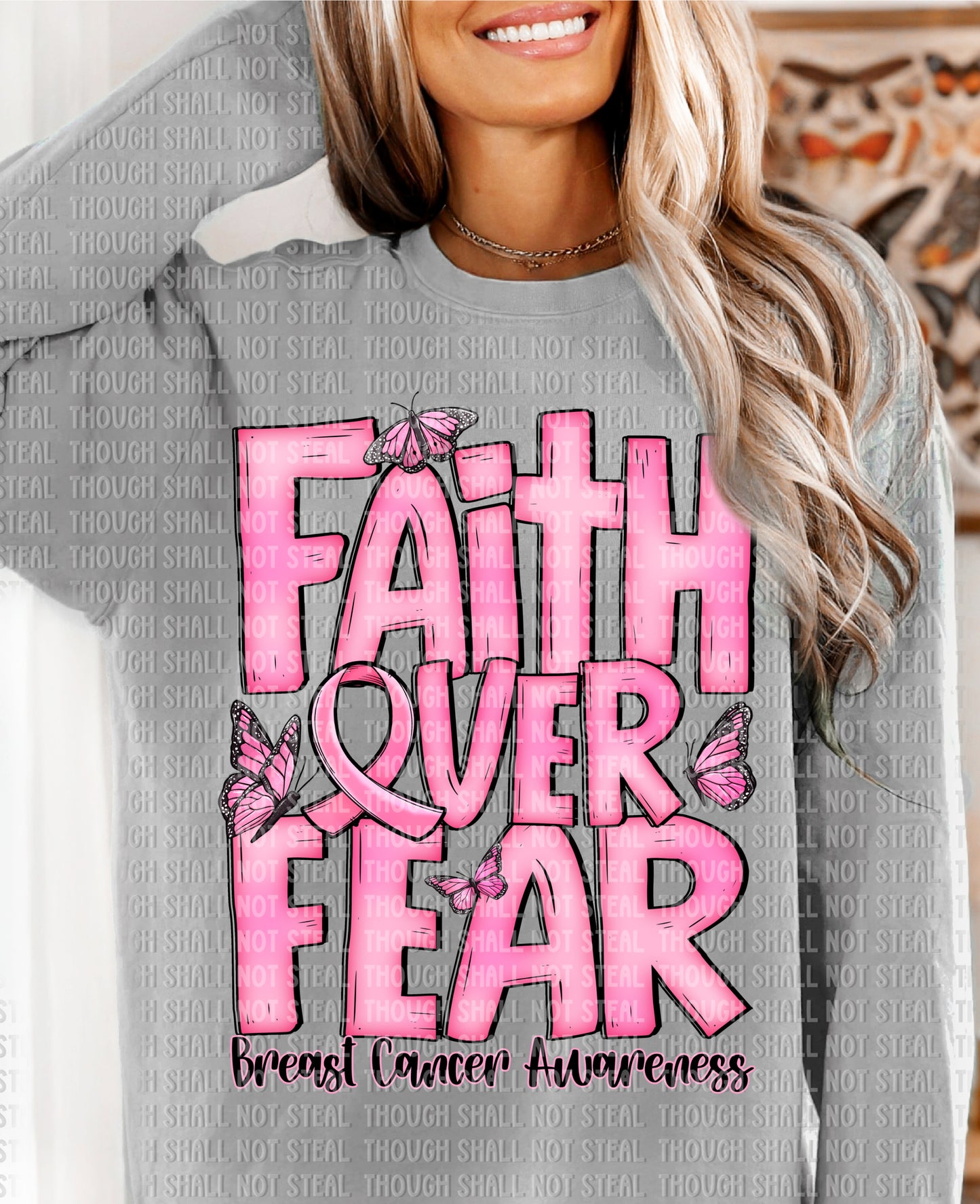 45-113 Breast Cancer - Faith over Fear Tee