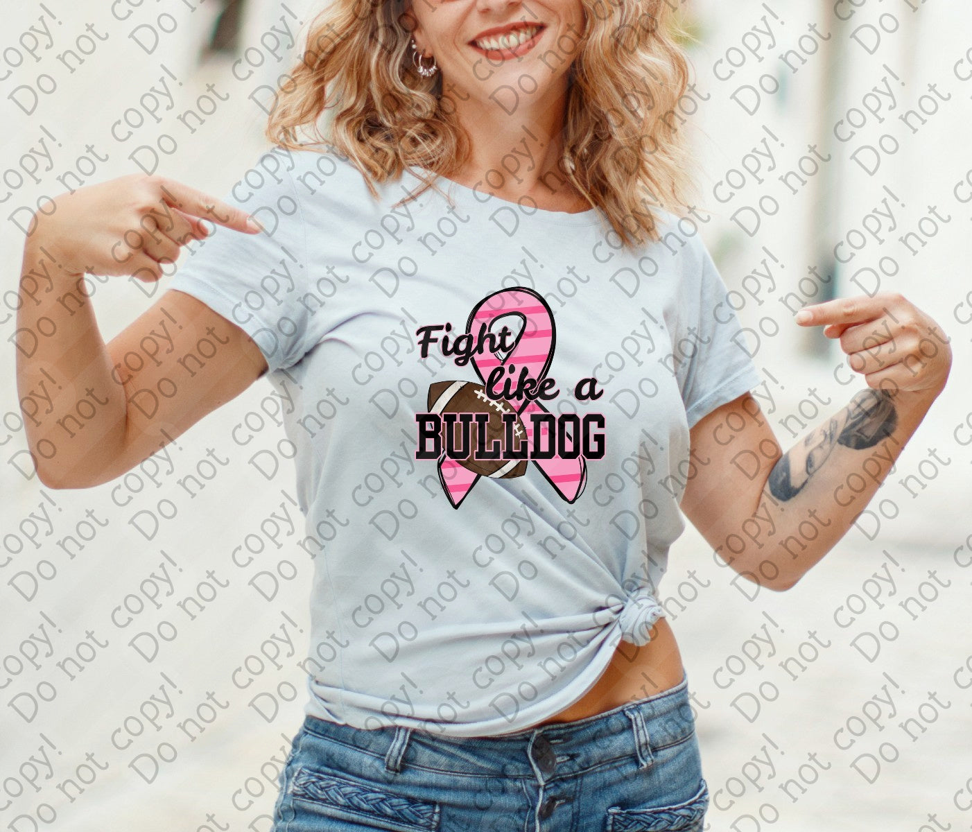 45-125  Fight like a Bulldog Breast Cancer Ribbon with Football tee