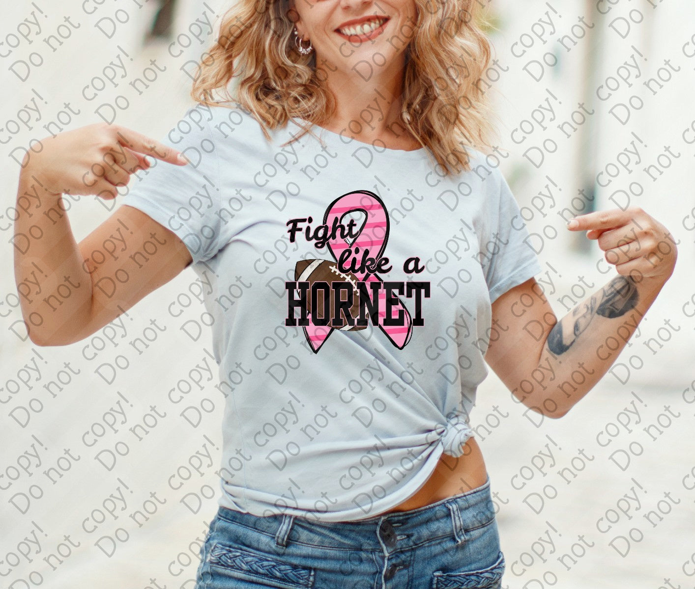 45-127 Fight like a Hornet Breast Cancer Ribbon with Football tee