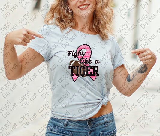 45-130 Fight like a Tiger Breast Cancer Ribbon with Football tee