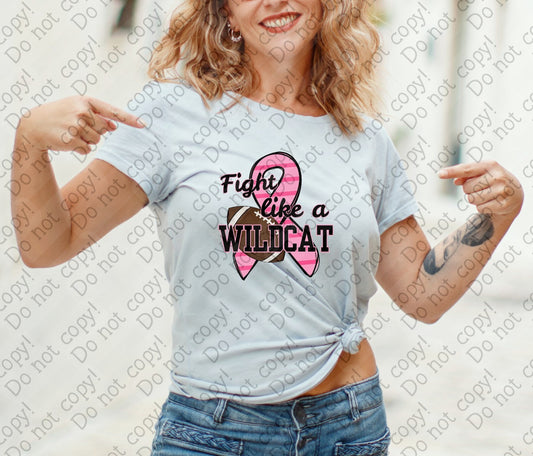 45-134 Fight like a Wildcat Breast Cancer Ribbon with Football tee