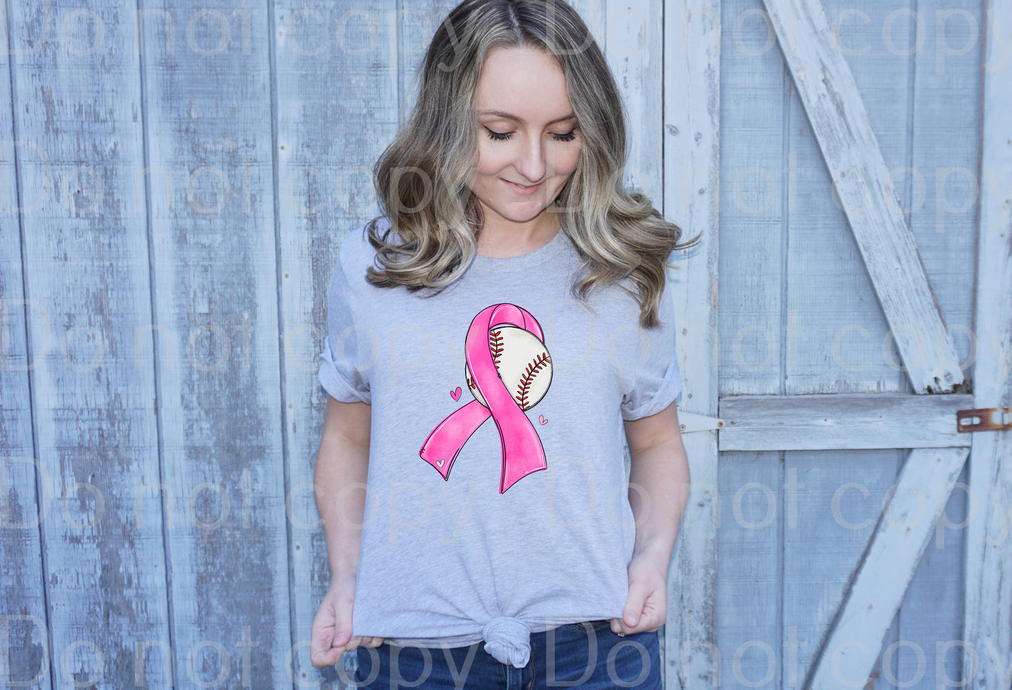 45-65 Breast cancer ribbon baseball Completed Tee