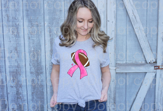 45-66 Breast cancer ribbon football Completed Tee