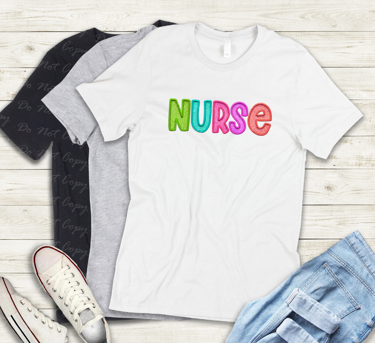 50-19 NURSE FAUX EMBROIDERY tee