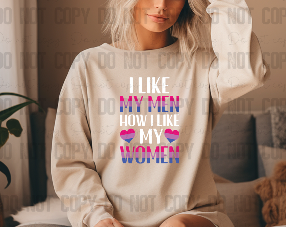 58-101 I Like My Men How I Like My Women Bisexual Completed Tee