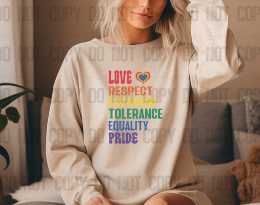 58-150 Love Respect Freedom Tolerance Equality Pride Completed Tee