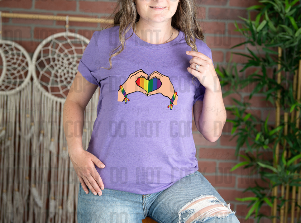 58-228 Rainbow Hand Heart Completed Tee