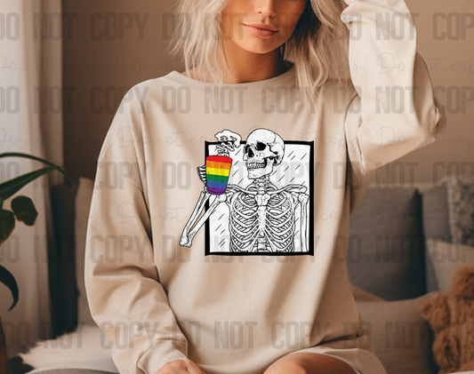 58-245 Skeleton Rainbow Coffee Completed Tee