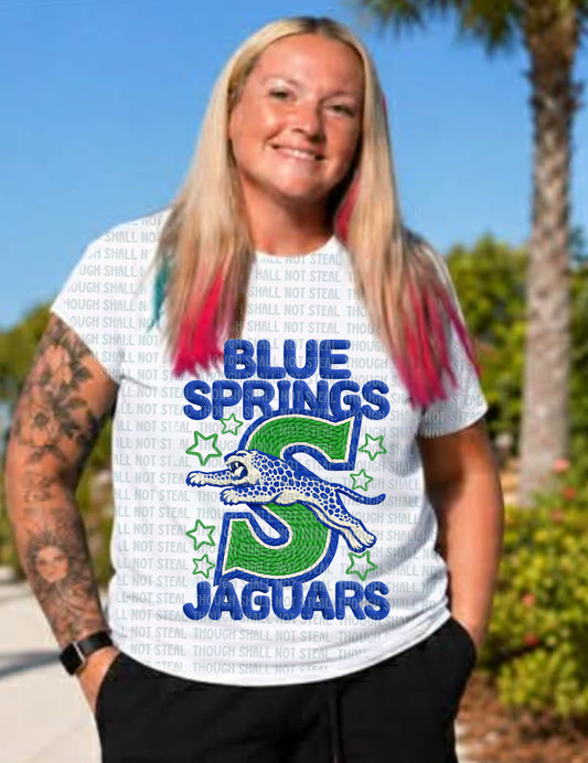 58-38 Blue Springs Jaguars- Yarn Mascots tee