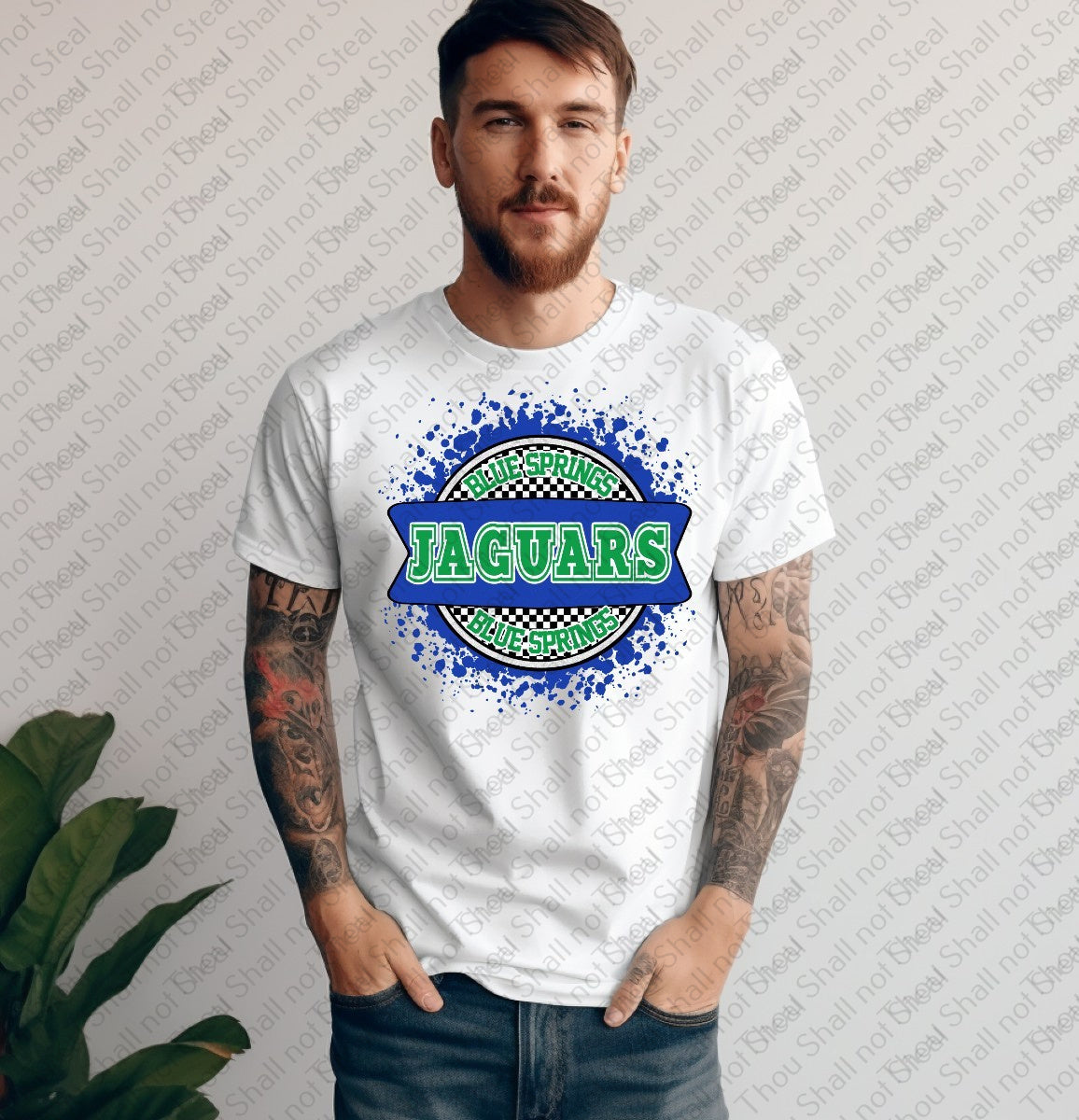58-40 Blue Springs Jaguars - Checkered Circle tee
