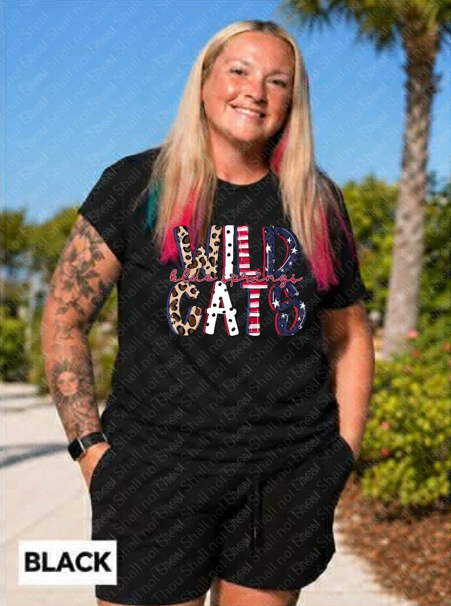 59-37 Wildcats Stars Stripes Cheetah Print tee