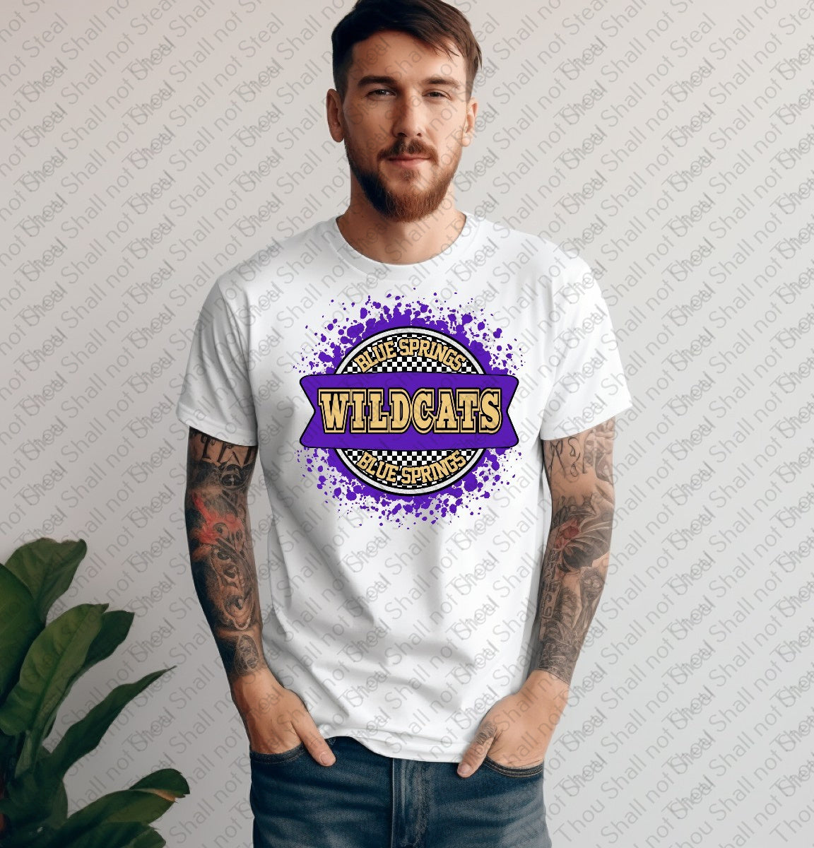 59-40 Blue Springs Wildcats - Checkered Circle tee