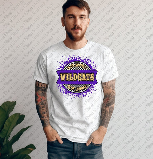 59-40 Blue Springs Wildcats - Checkered Circle tee