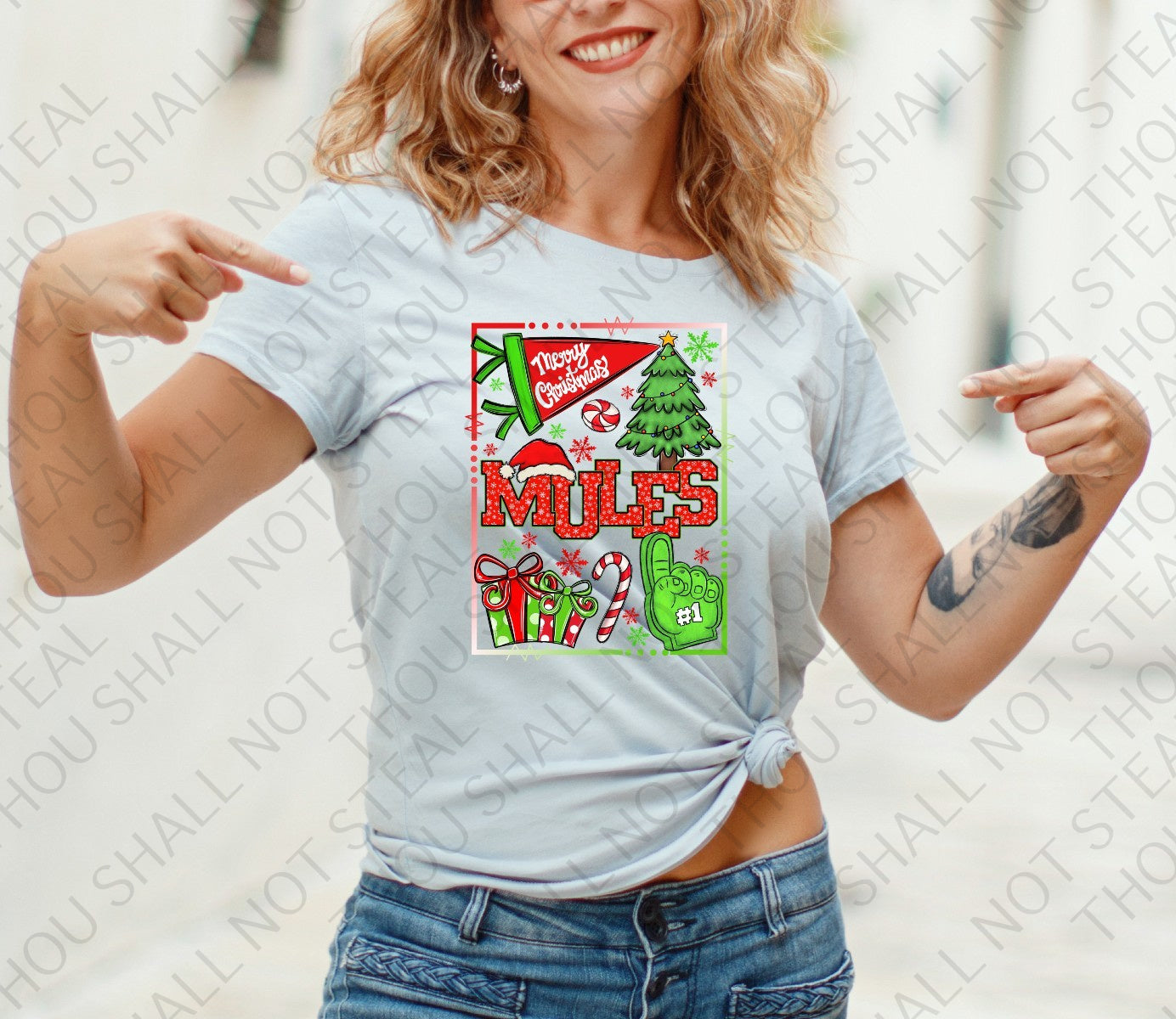 60-04 Lathrop Mules Christmas Collage tee
