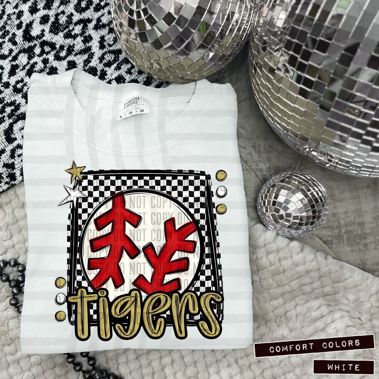 61-28 Tigers Black & White Checkered tee