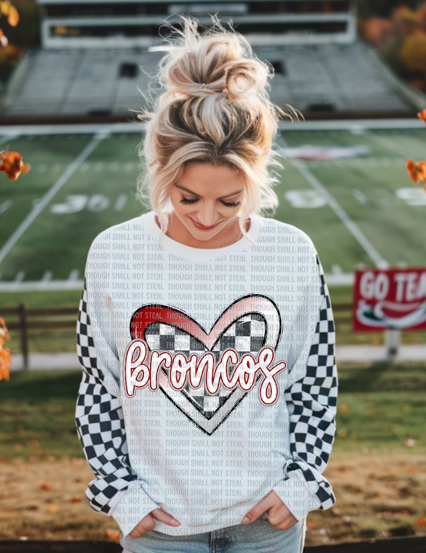 62-06 Lee's Summit North Broncos - Checkered Heart tee