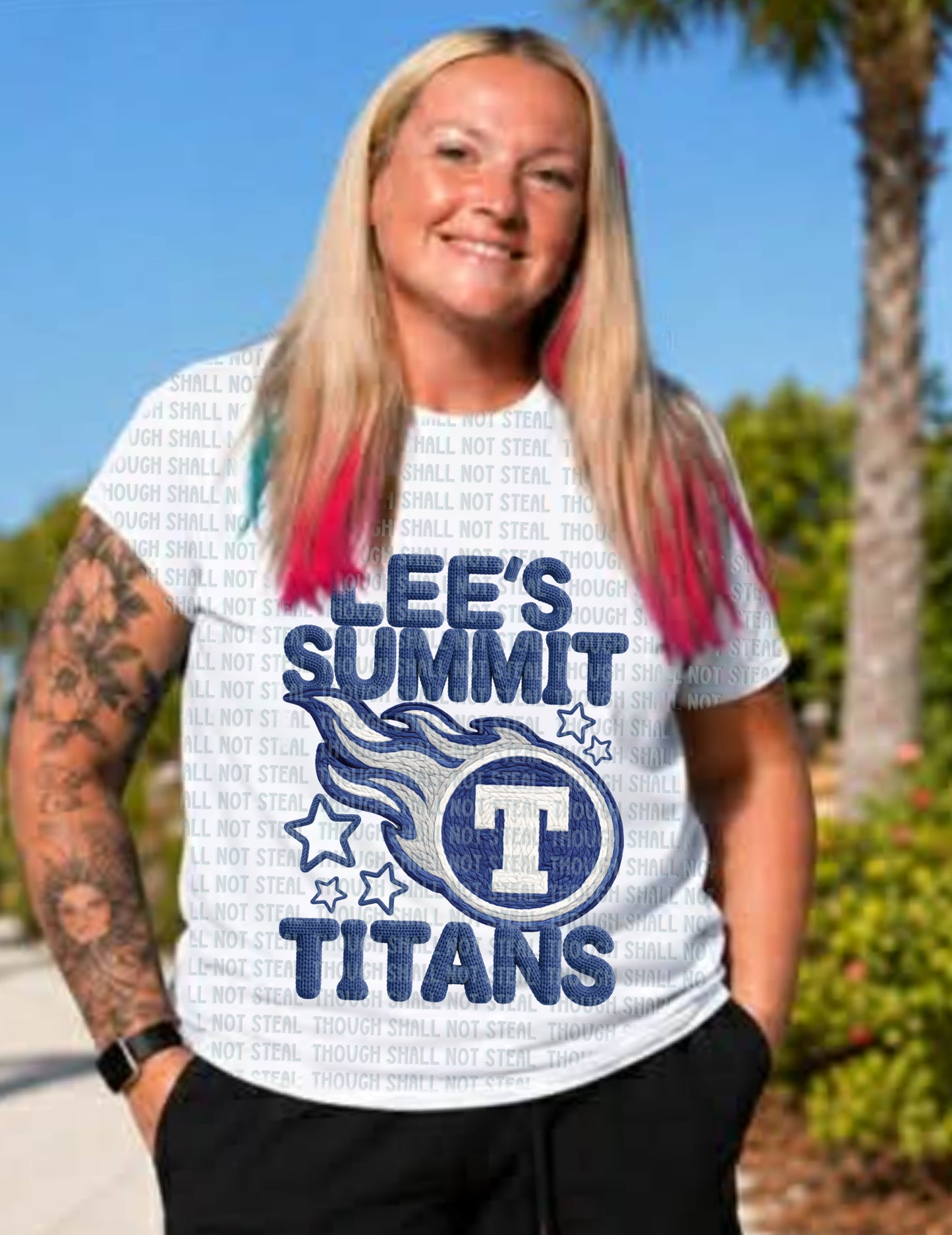 63-38 Lee_s Summit Titans - Yarn Mascots Completed Tee