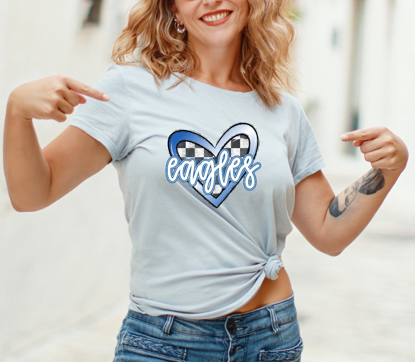 64-03 Grain Valley Eagles - Checkered Heart tee