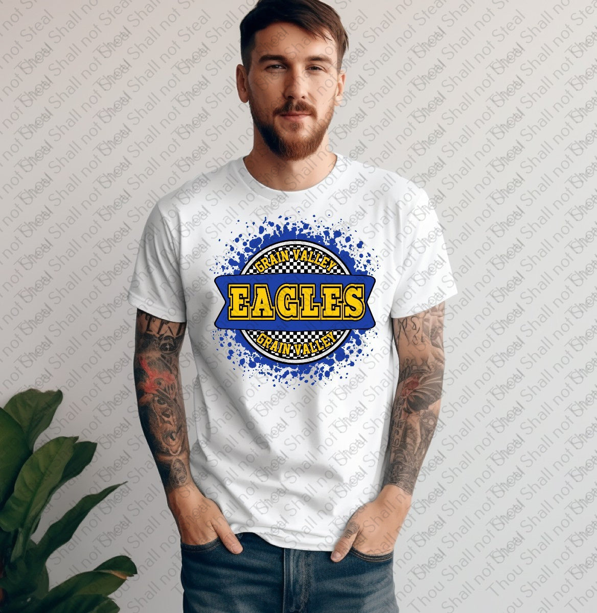 64-32  Grain Valley Eagles - Checkered Circle tee