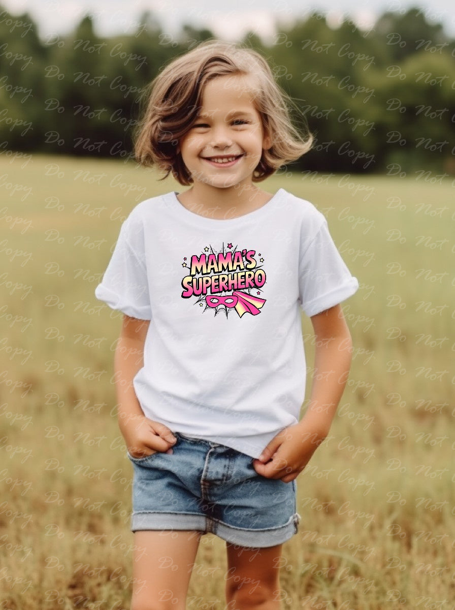 C-25 D Mama's Superhero - Pink and Yellow tee