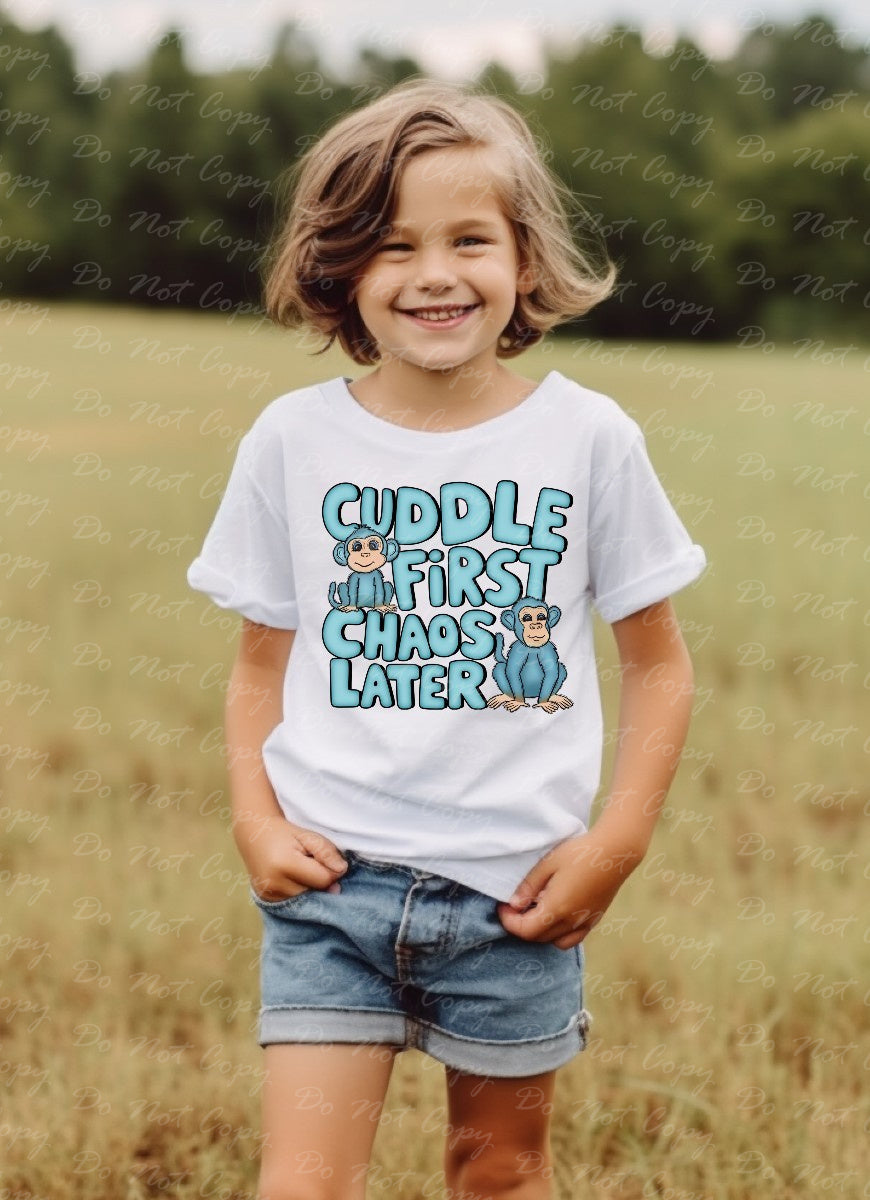 C-28 A Blue - Cuddle First, Chaos Later tee