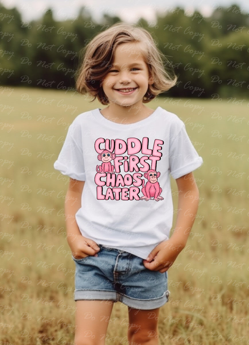 C-28 B Pink - Cuddle First, Chaos Later tee