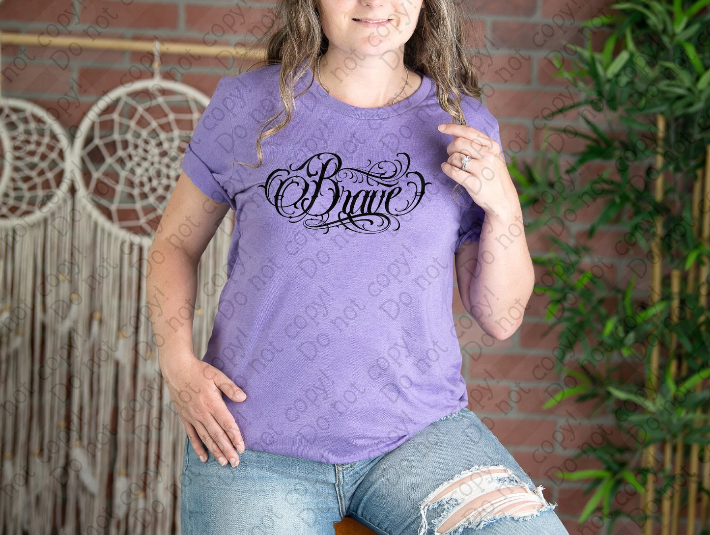 D-149 A Black -Brave Swirly Script tee
