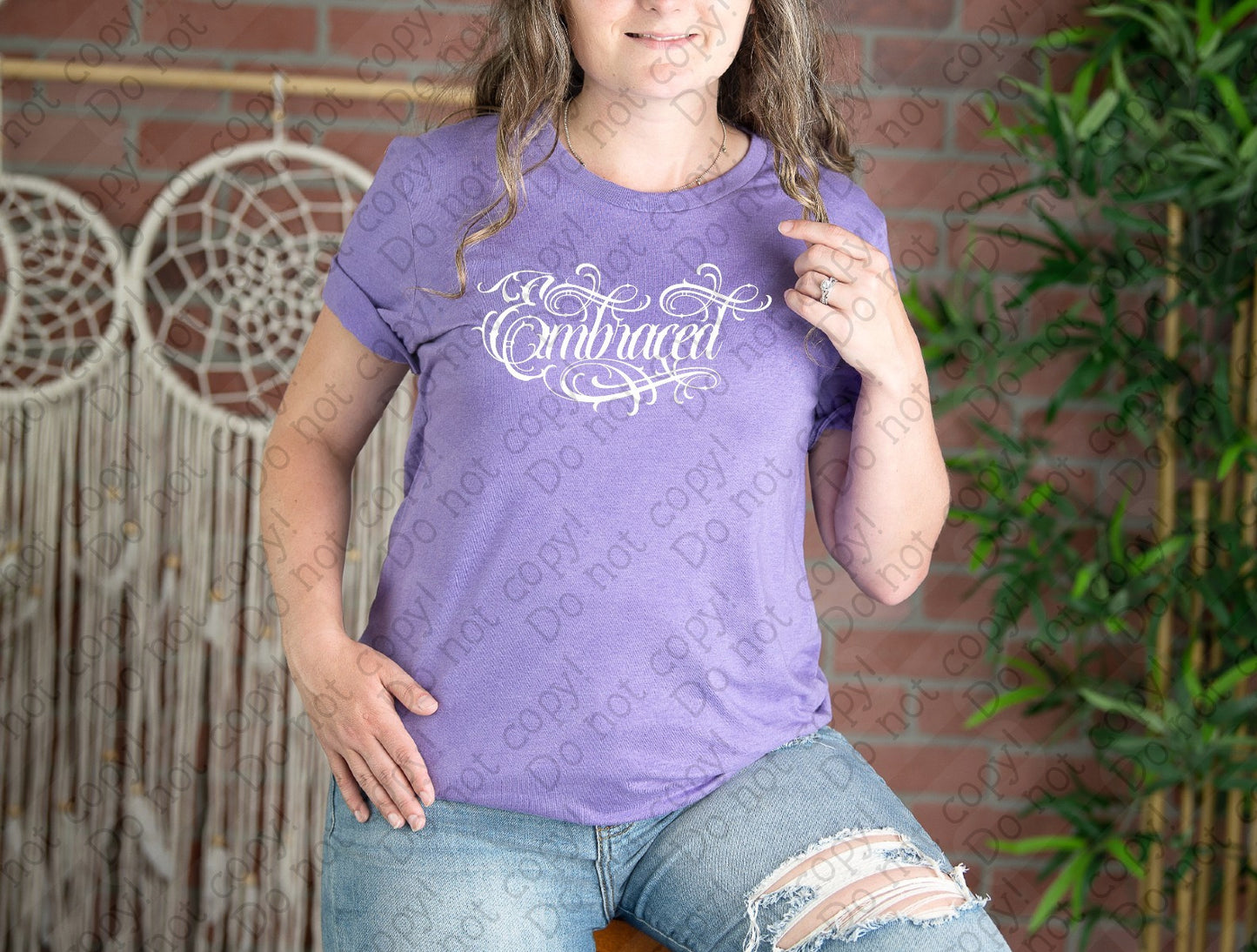 D-151 B White -Embraced Swirly Script tee